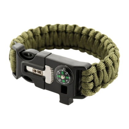 M-TAC Bransoletka Paracord z Krzesiwem Kompasem i Gwizdkiem Olive L